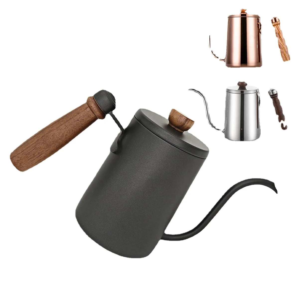 

600ML Non-stick Stainless Steel Pour Over Coffee Tea Pot with Thermomet Long Narrow Spout Hand Drip Kettle Coffee Accessories