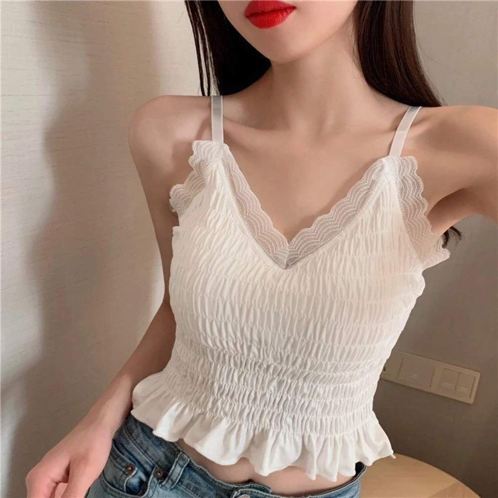 

Pleated Beautiful Back Camisole Women's Short Wrap Chest Strap Chest Pad Lace Underwear Women's Korean Style Suspenders