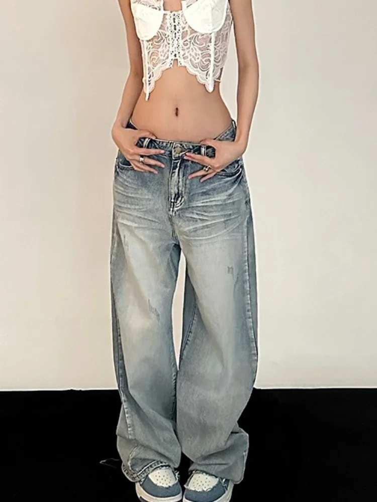 HOUZHOU Y2K Retro Distressed Baggy Jeans Women Vintage 90s Streetwear Oversized Denim Pants Korean Grunge Hippie BF Trousers