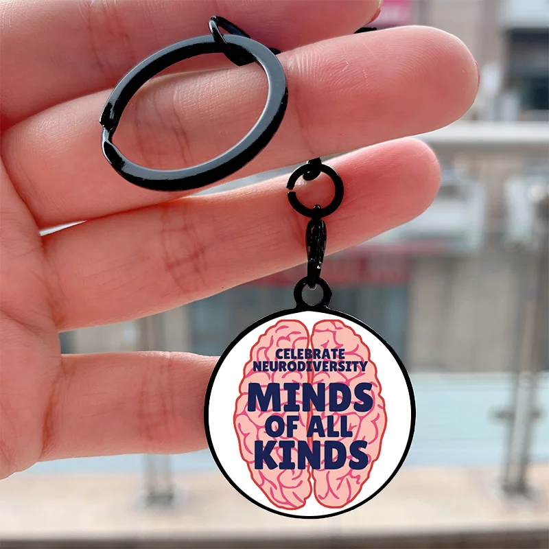 

Fashion Celebrate Neurodiversity Rainbow Cool Key Tag Motorcycles Cars Backpack Chaveiro Keychain For FriendsKey Ring Gifts