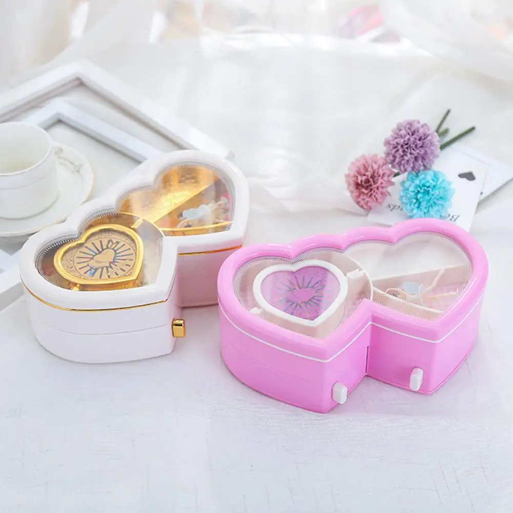 

Music Trinket Box Heart Shape Ballerina Design ABS Storage Holder Clockwork Music Jewelry Box for Ring