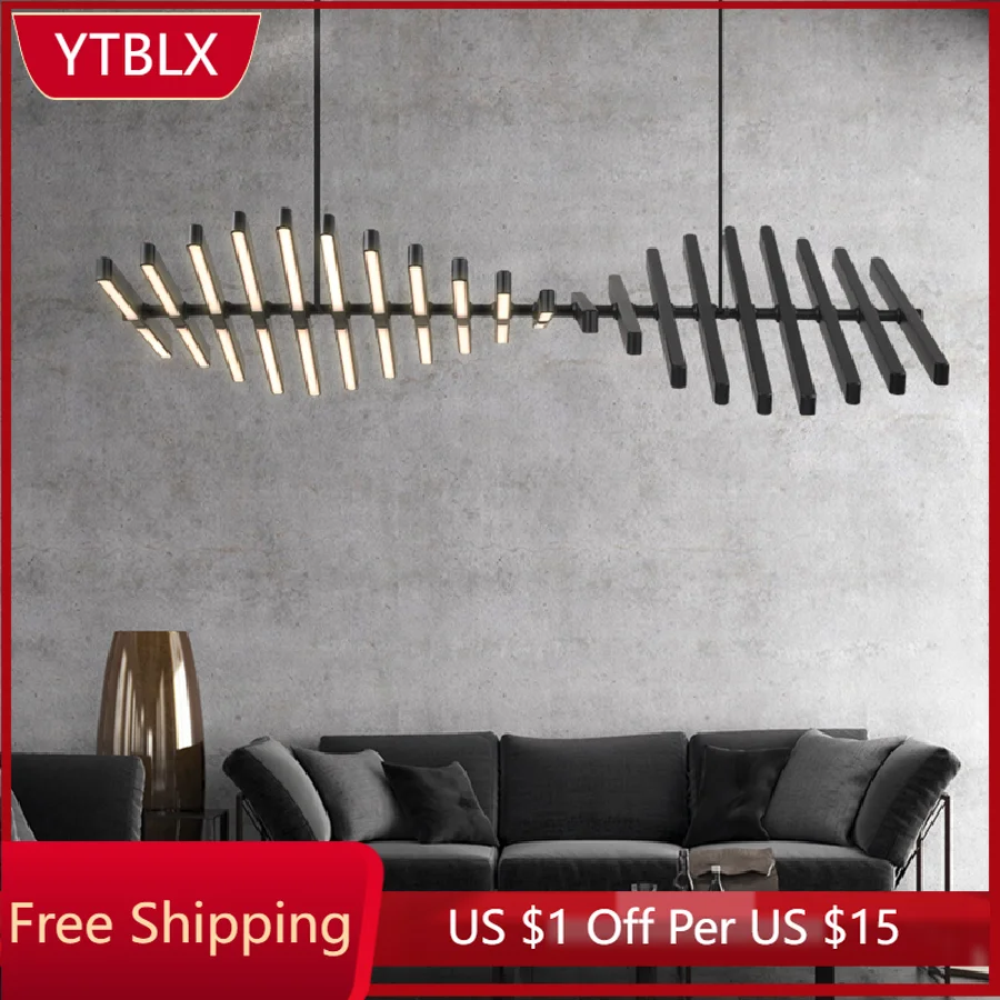 

Nordic LED chandelier lighting modern art designer restaurant bar black / white chandelier living room home decoration lamps