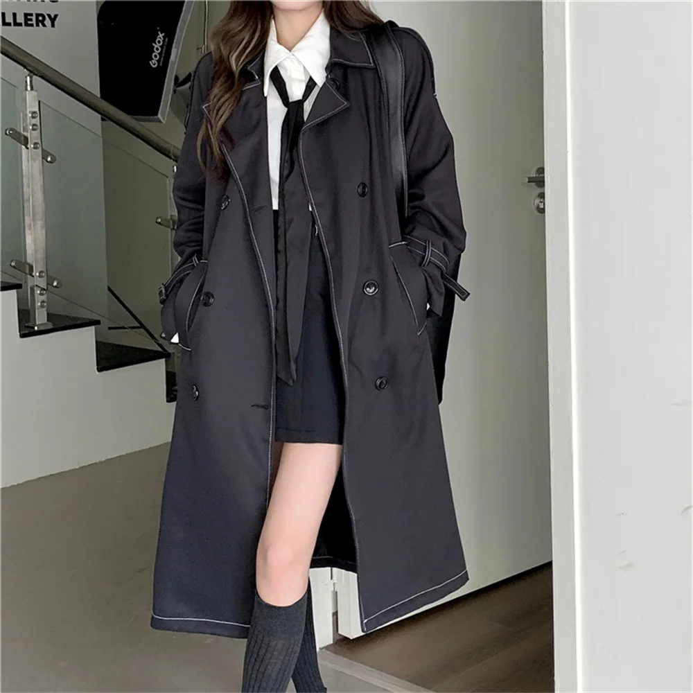 

PLAMTEE Black Trench Women Slim Windbreaker Fashion Autumn Elegant 2022 Work Wear Casual Loose Office Lady Streetwear Coats