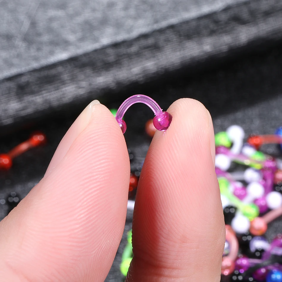 Акриловые серьги для пирсинга бровей 80 шт./лот с шариками 3 мм изогнутая штанга