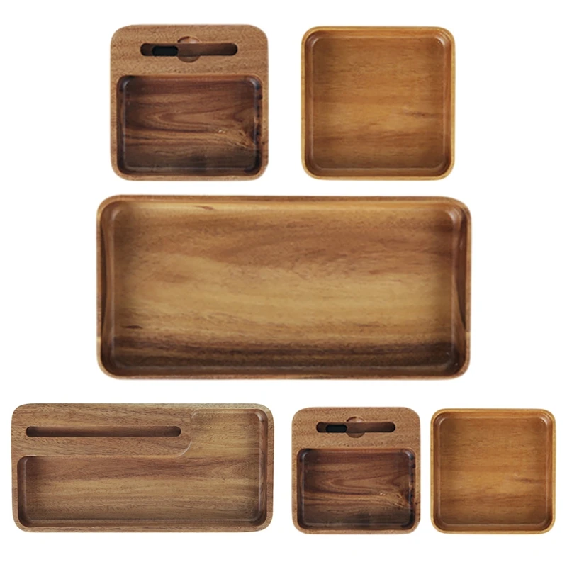 

Wood Serving Tray Breakfast Sushi Snack Bread Dessert Cake Plate Grooved Solid Wood Snack Tray