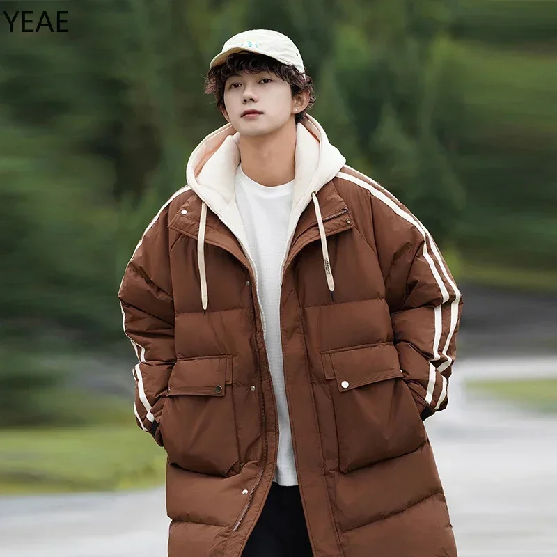 Длинный пуховик с капюшоном на шнурке Мужская Дизайнерская одежда мужская