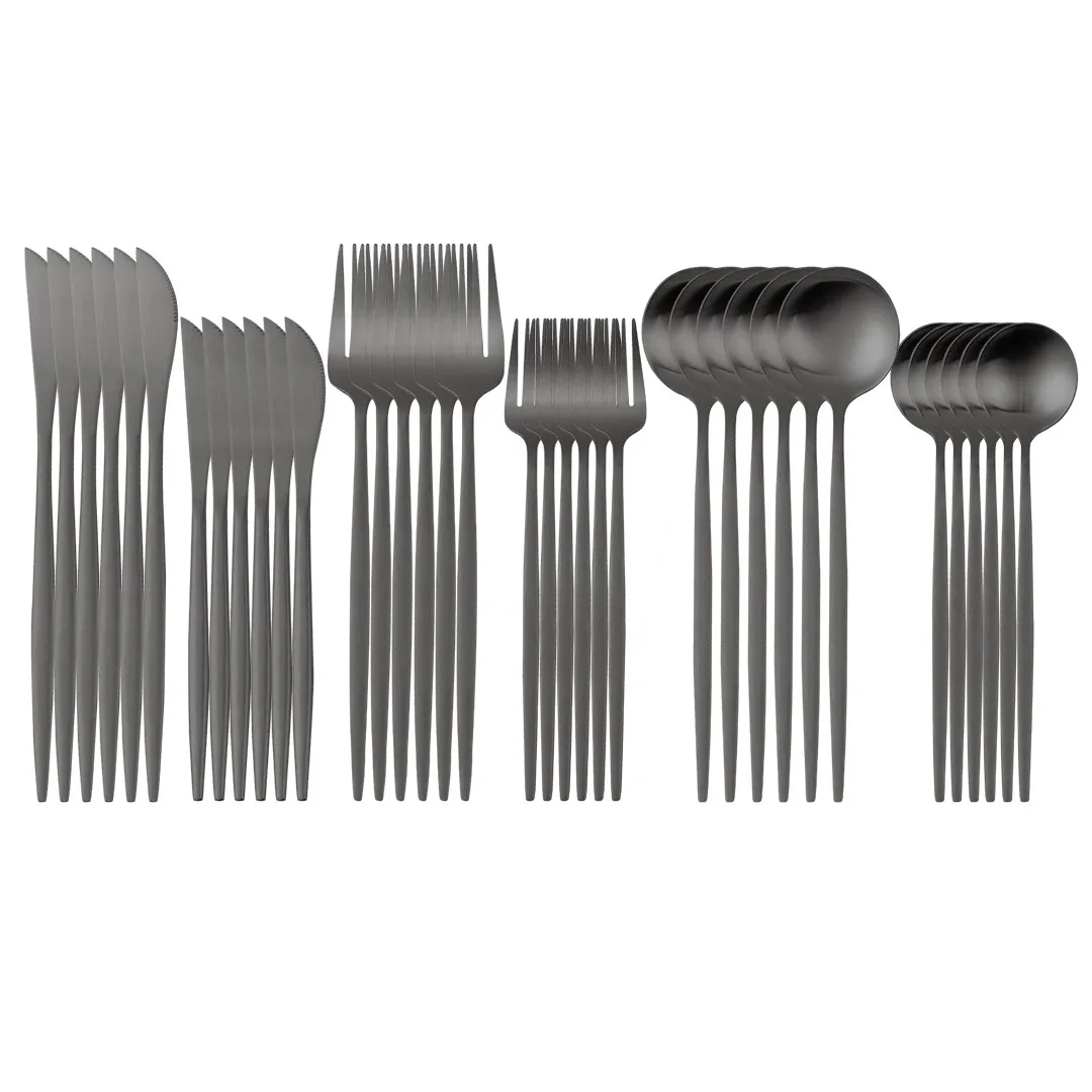 Black Steel Cutlery Set 36Pcs Kitchen Dinnerware Matte  Stainless Steel Forks Knifes Spoons Tableware Set Silverware Flatware