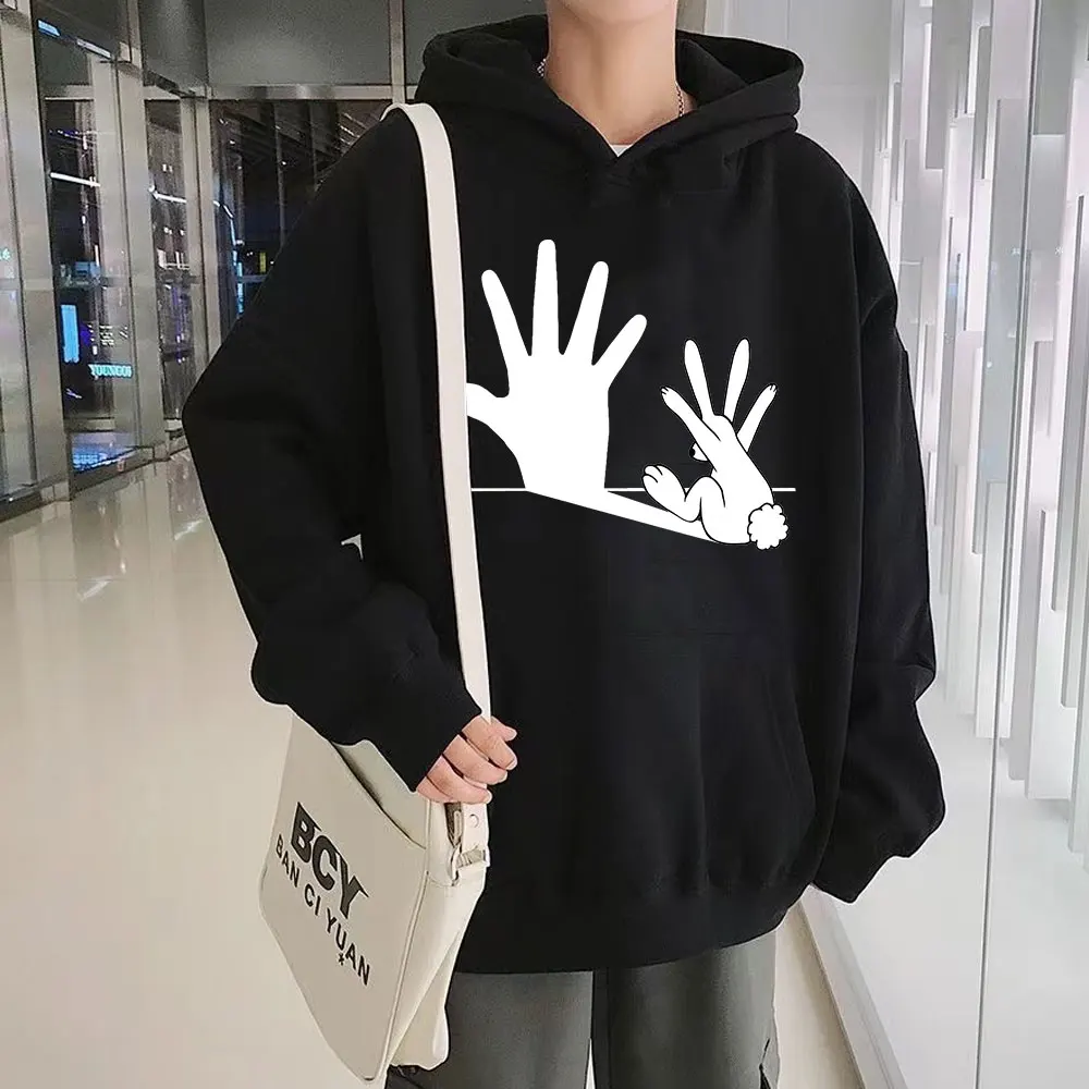 

Funny Rabbit Hand Shadow Print Hoodies Casual Loose Fashion Hooded Sweatshirts Unisex Oversized Pullover Funny Streetwear Top