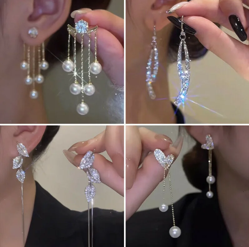 

Long Tassel Earrings For Woman Fashion Pearl Crystal Ear Stud Punk Stud Earrings