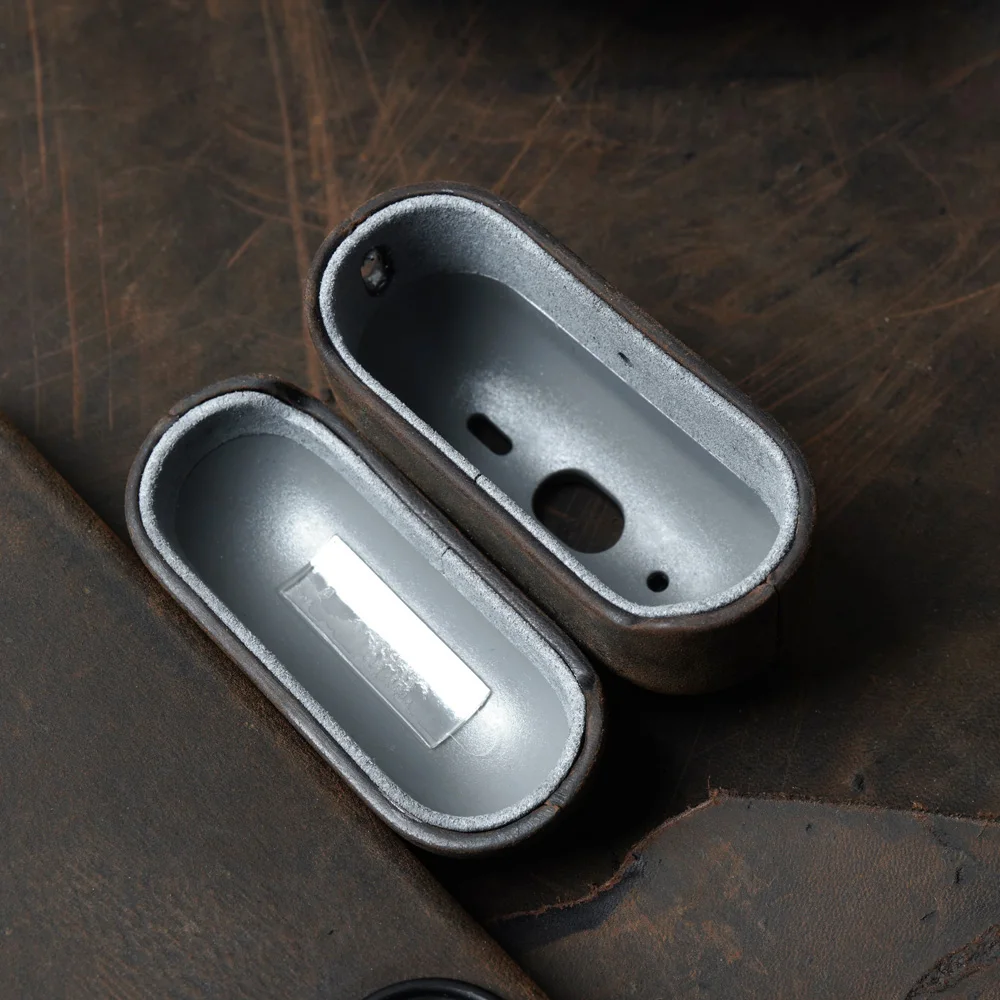 Фото Итальянский чехол Crazy Horse из натуральной кожи для AirPods Pro 2, роскошные чехлы для AirPods 3 2 и 1, чехол для беспроводной Bluetooth-гарнитуры №5