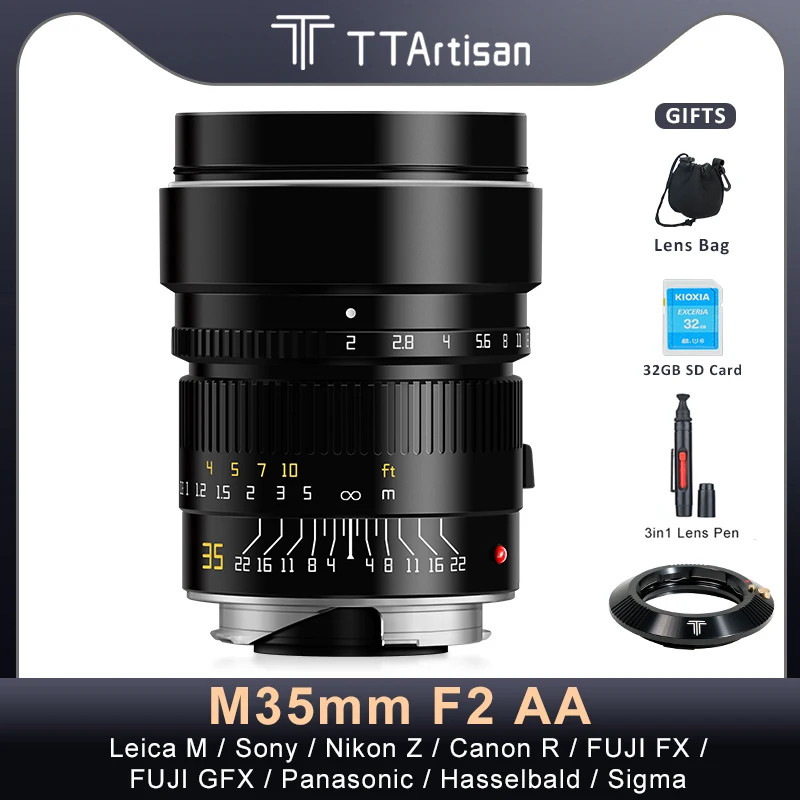 TTArtisan M35mm F2 AA APO полная Рамка Ручной объектив с адаптером для Hasselblad Leica M Sigma Canon RF Panasonic Nikon Z Fuji XF G