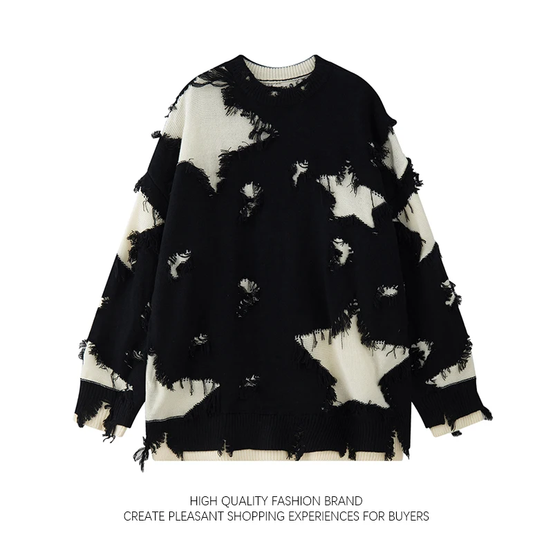 Свитер со звездами и отверстиями американский нишевый пуловер с необработанными