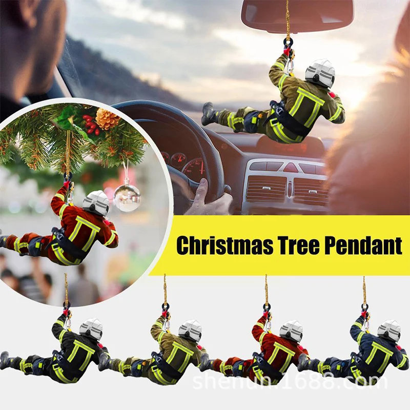 

Firefighter Fireman Pendant Car Decoration Pendant Fire Pendant Tree Flat Wooden Peripheral Car Keychain Car Interior Decoration