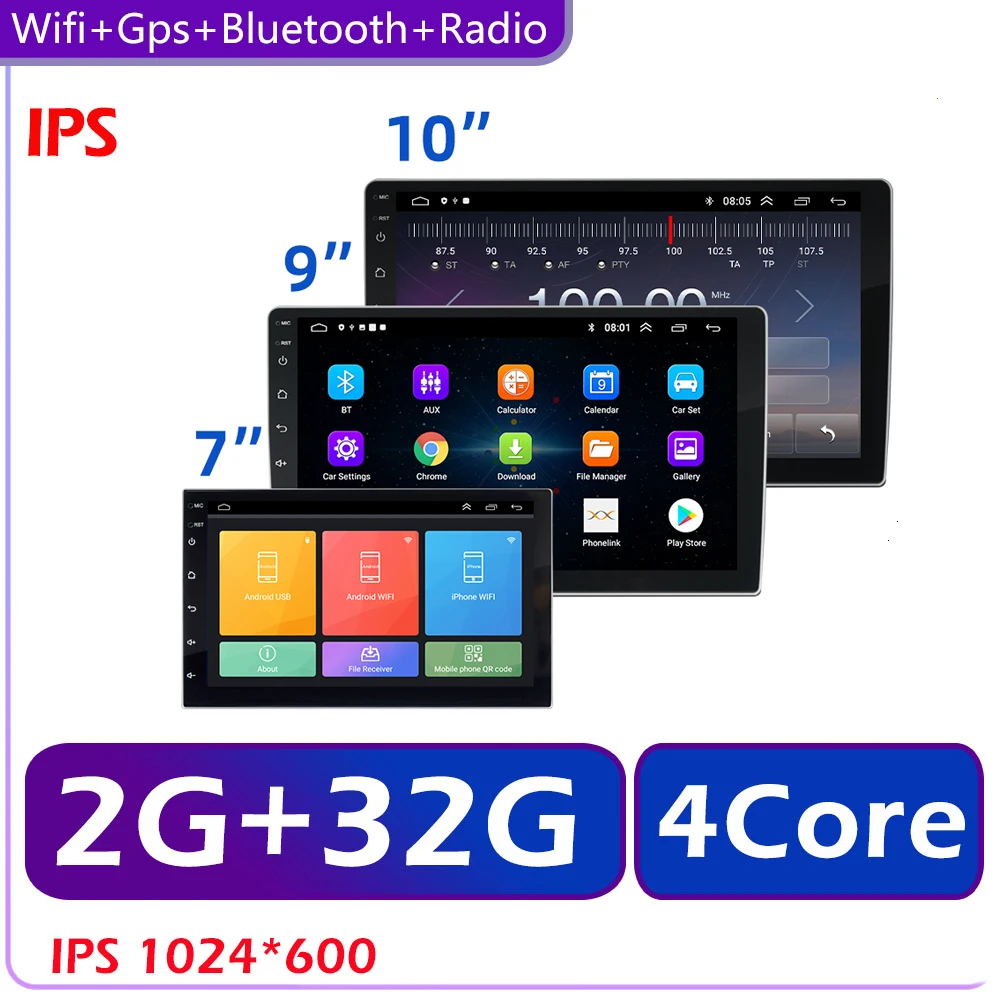 Real 2+32GB Car Radio 2 din 9 Android Multimedia Player GPS WIFI Bluetooth for Toyota Hyundai Kia Renault Suzuki