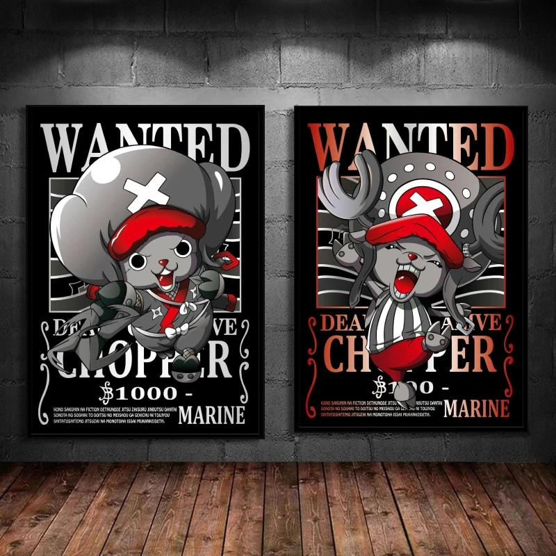 

Japanese Anime Canvas Paintings One Piece Bounty Wanted Chopper Prints and Prints Hanging Room Home Classic Aesthetic Poster
