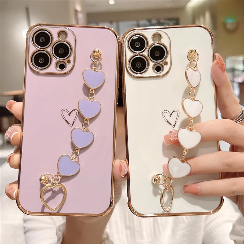 Luxury Plating Love heart Bracelet soft case for iphone 12 Pro Max MiNi 11 pro max X XS XR 7 8 Plus SE 2020 Electroplated Cover