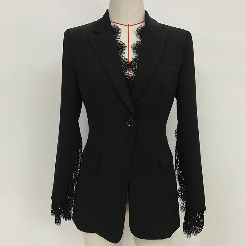 

HIGH QUALITY 2022 Newest Designer Blazer Women's Slit Sleeve Lace Embellished Single Button Blazer Jacket