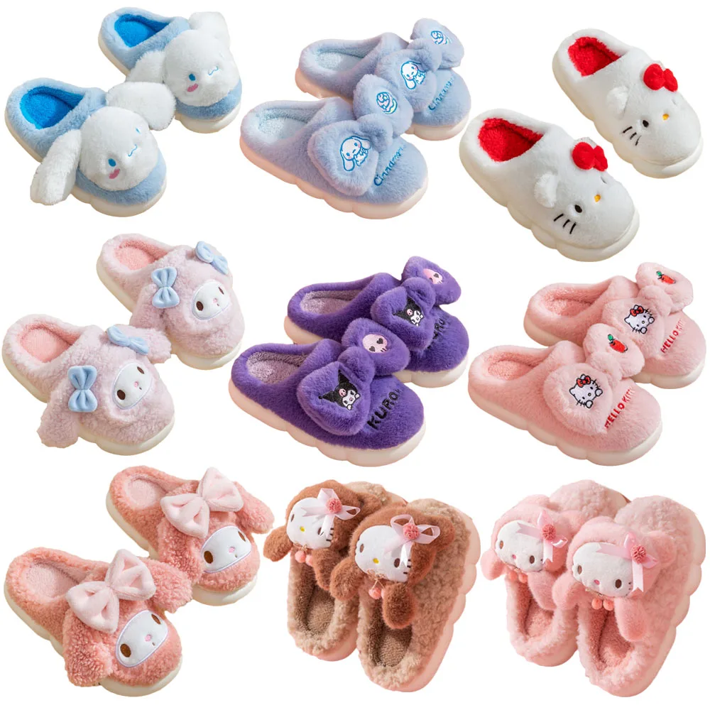 

Sanrioed Kuromis Hellokittys My Melody Cinnamoroll Plush Cotton Slippers Anime Kawaii Plushie Keep Warm Non-slip Doll Shoes Gift