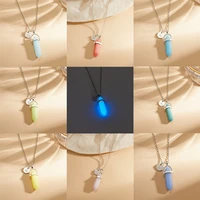 trendy hexagonal column natural stone necklace healing crystal glowing in dark bullet stone gothic pendant necklace jewelry gift