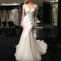 elegant v neck long sleeves beach wedding dress 2022 mermaid bridal gowns dubai arab vestidos de novia custom made high quality