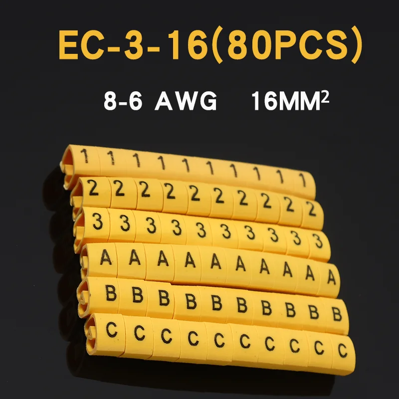 

80/60/50ШТ Маркеры Кабеля EC-3 - Цветные Цифры/Буквы 0-9/А-Я для 16-35мм² (2-4 AWG), Бироки для Электропроводки (ГОСТ)