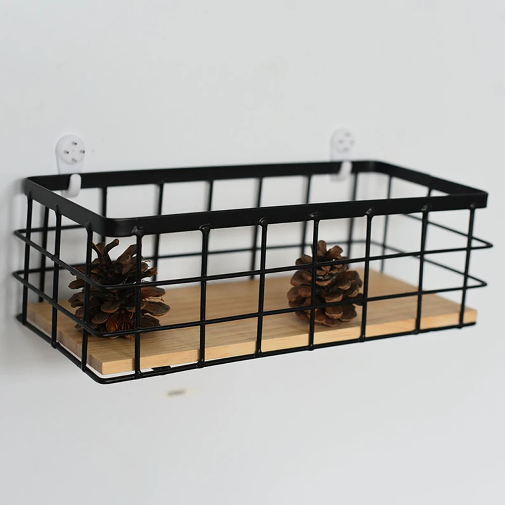 

Decorations Wrought Sundries Iron Home Basket Finishing Organizer Base Cosmetics Storage Tableware Metal Wire Wood