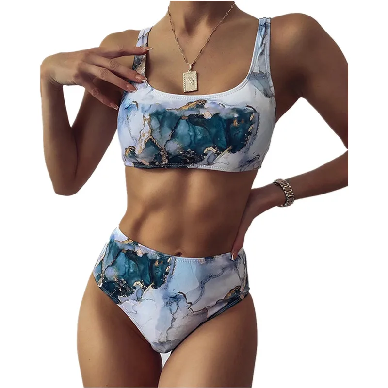 2022 High Waist Bikinis Set Swimwear Women Push Up Swimsuits Sexy Marble Swimsuit Swimwear bathing Beach wear Tie Dye Ropa Mujer