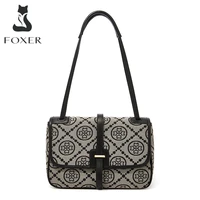 FOXER New Designer Brand Logo Print Women Crossbody Shoulder Bag Female Office Commuter Tote Fabric Simple Stylish Retro Handbag