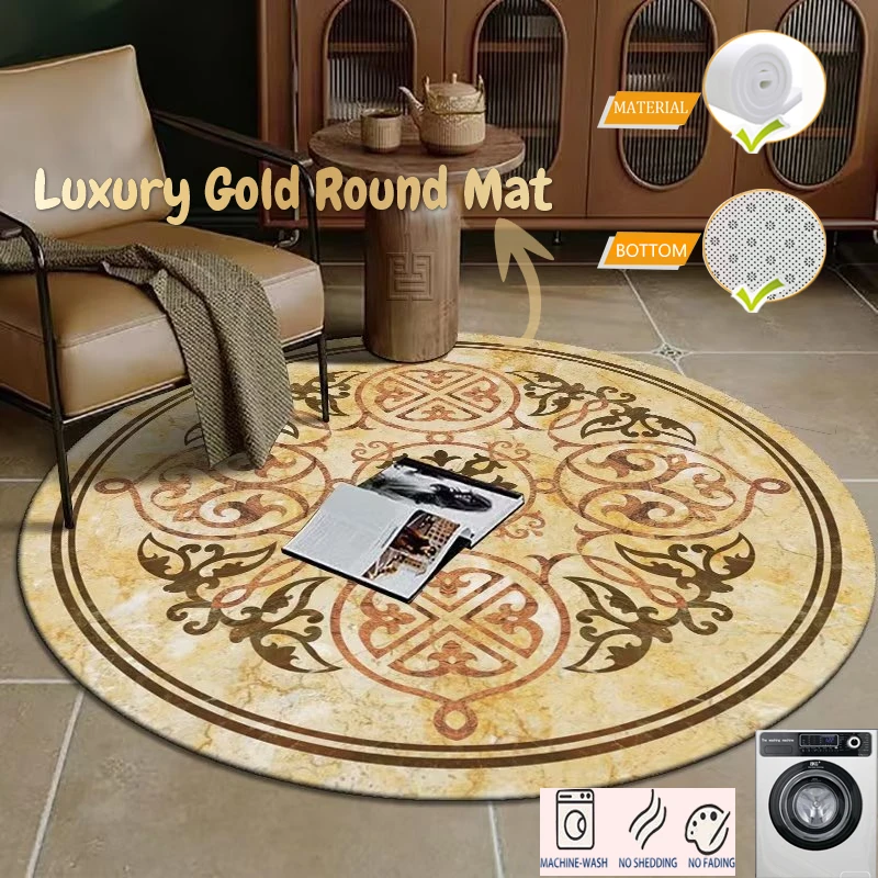 

Luxury Golden Round Carpets for Living Room Sofa Marble Style Design Home Decoration Carpet Tatami Mat Chair Floor Rug Washable