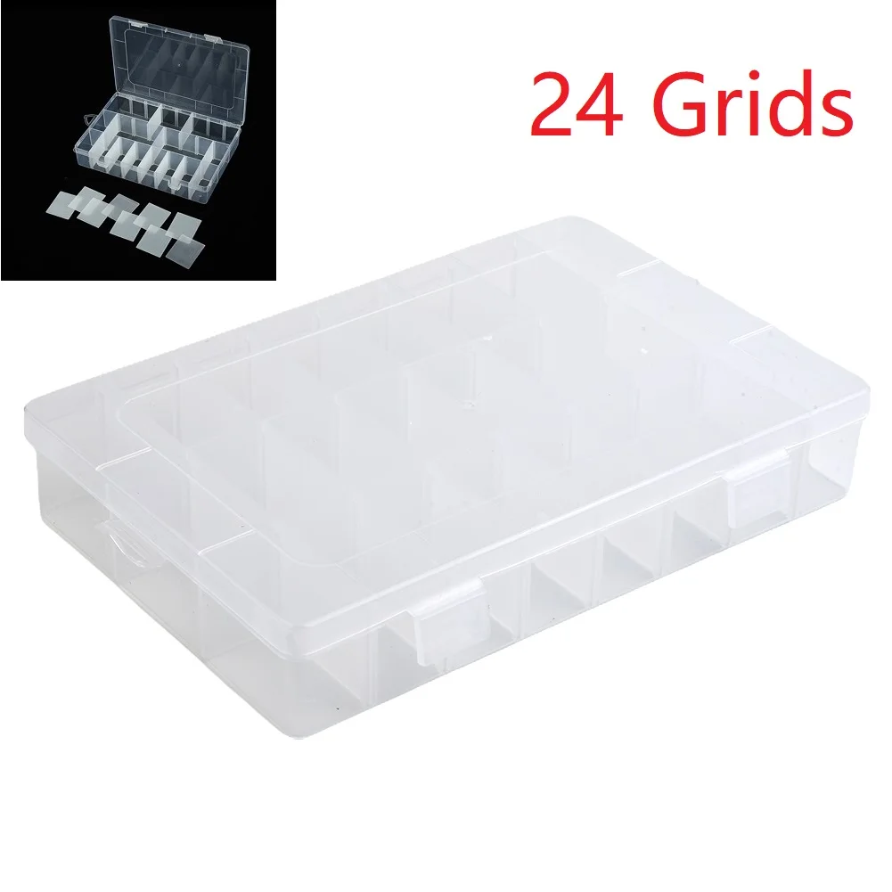 

24 Grids Compartment Plastic Storage Box Screw Holder Case ICs Chips Organizer Container Jewelry Earrings Organizer Tool Box