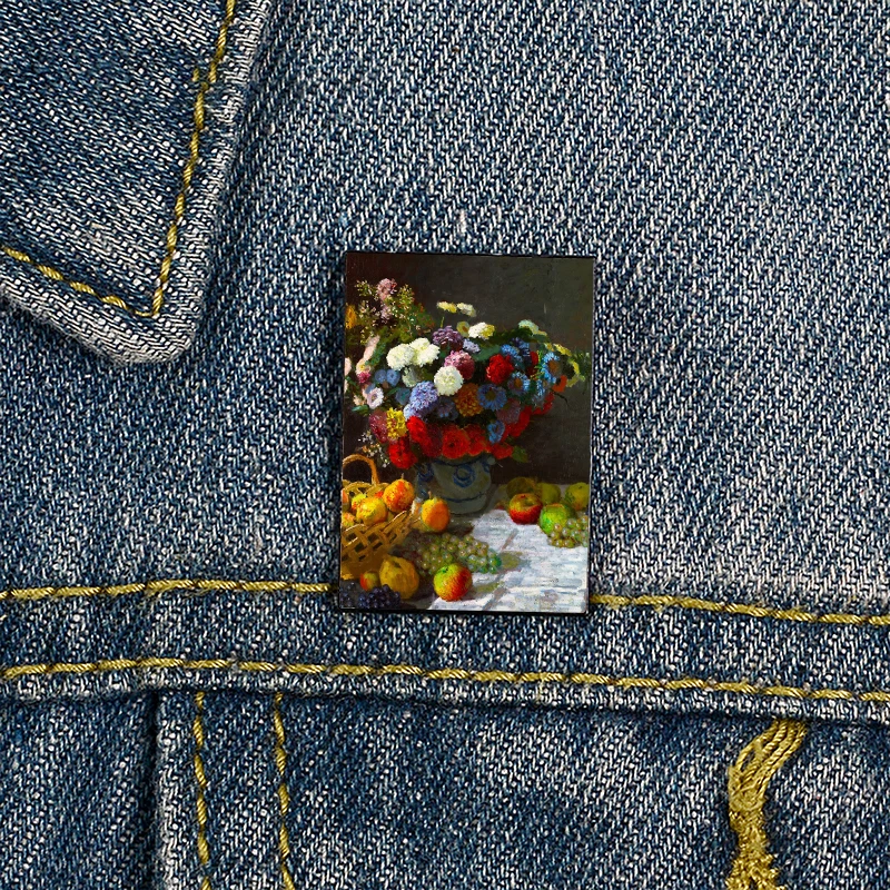

CLAUDE MONET Flowers and Fruit famous painting Printed Pin Custom Brooches Shirt Lapel teacher tote Bag backpacks Badge gift