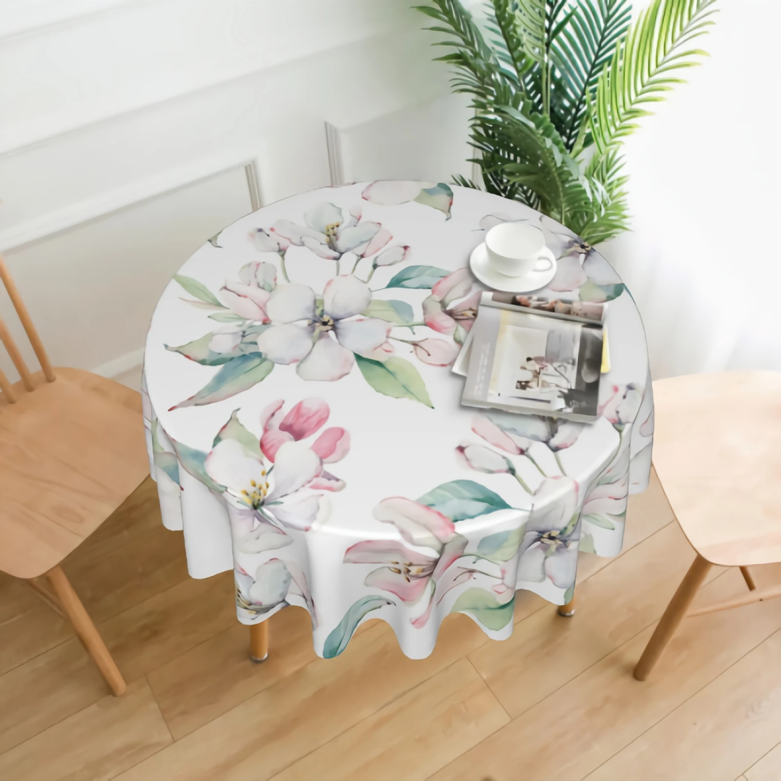 

Watercolor Floral Flowers Table Cloth Cover Washable 60" Dining Decorative for Home Kitchen Party Wedding