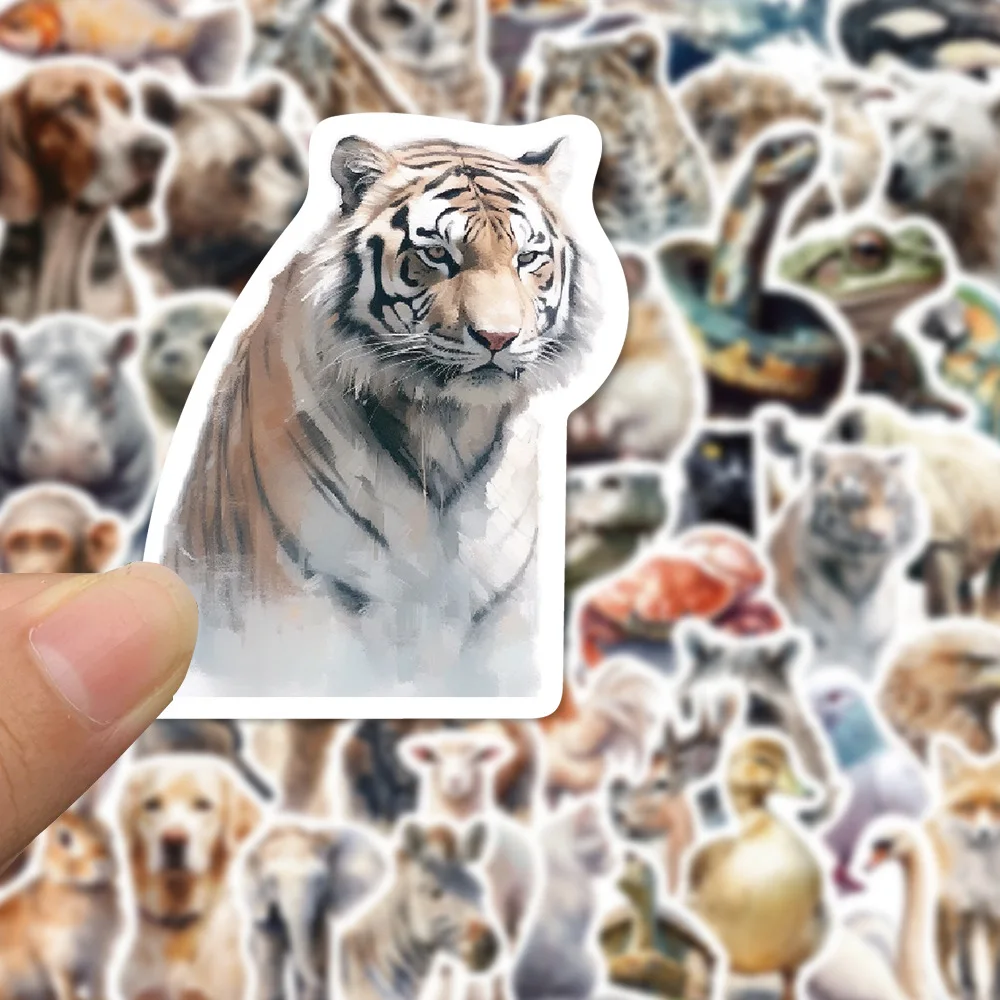 

50Pcs Cartoon Realistic Watercolor Animals PVC Stickers for Kids Teachers Water Bottle Scrapbook Skateboard Luggage Decals