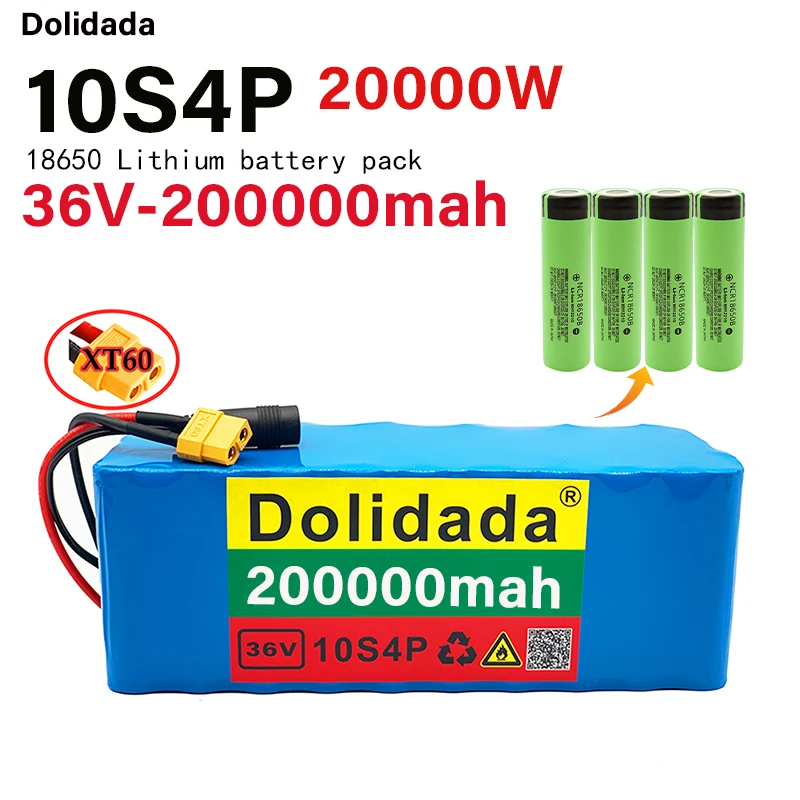 

Batterie lithium 36V 10s4p 20000 ah 18650 W pour vélo et trottinette électrique, grande capacité, avec prise BMS XT60