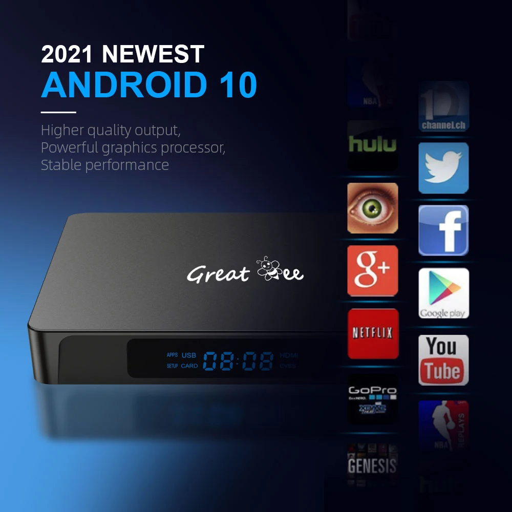 Новая модель Great Bee Арабская ТВ-Приставка Smart 4K Android 10 ТВ-приемник |