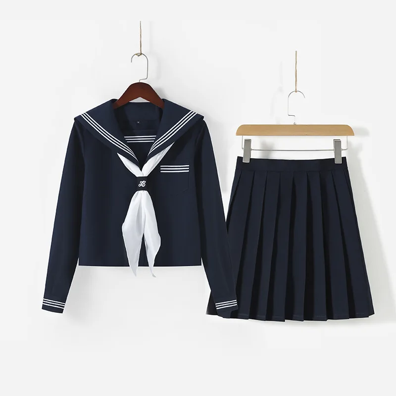 

2022 Korean Girl Sexy Pleated Skirt Women Costume Japanese Sailor Suit High School Student JK Uniform Black Sailor Outfit