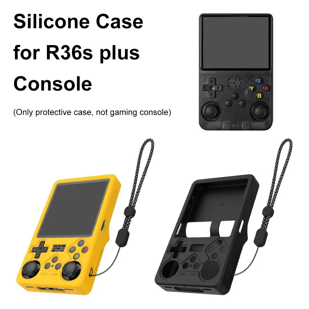 Фото Защитный чехол для игровой консоли R36S PLUS, силиконовый чехол с защитой от падения, простой однотонный защитный рукав со шнурком №3
