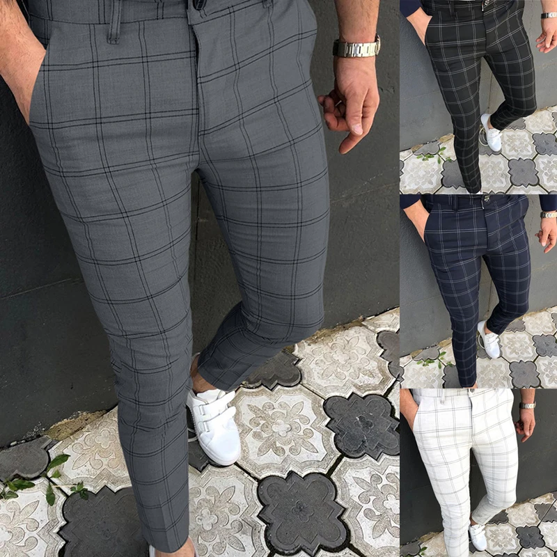 

Fashion Men Pants Clothes Plaid Trousers Slim Fit Classic Vintage Suit Male Socail Party Fashion Style Streetwear Male Clothing