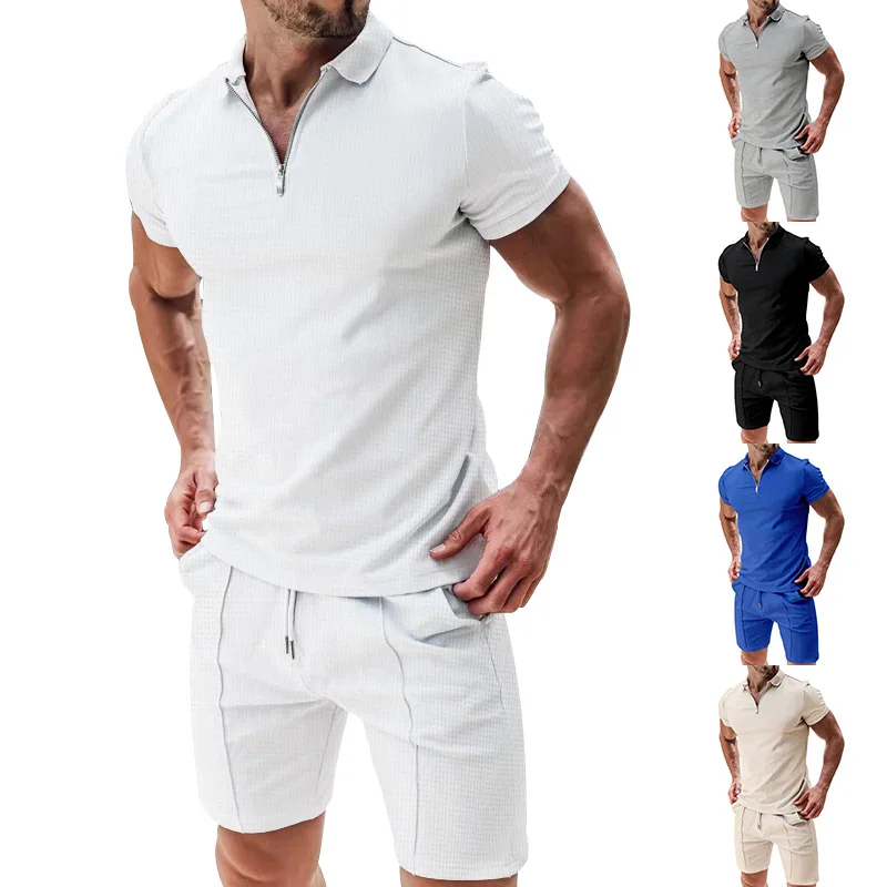 Mens Set Short Sleeve Shorts Casual Suit Summer Solid Color Casual Loose Lapel T-shirt Suit Men