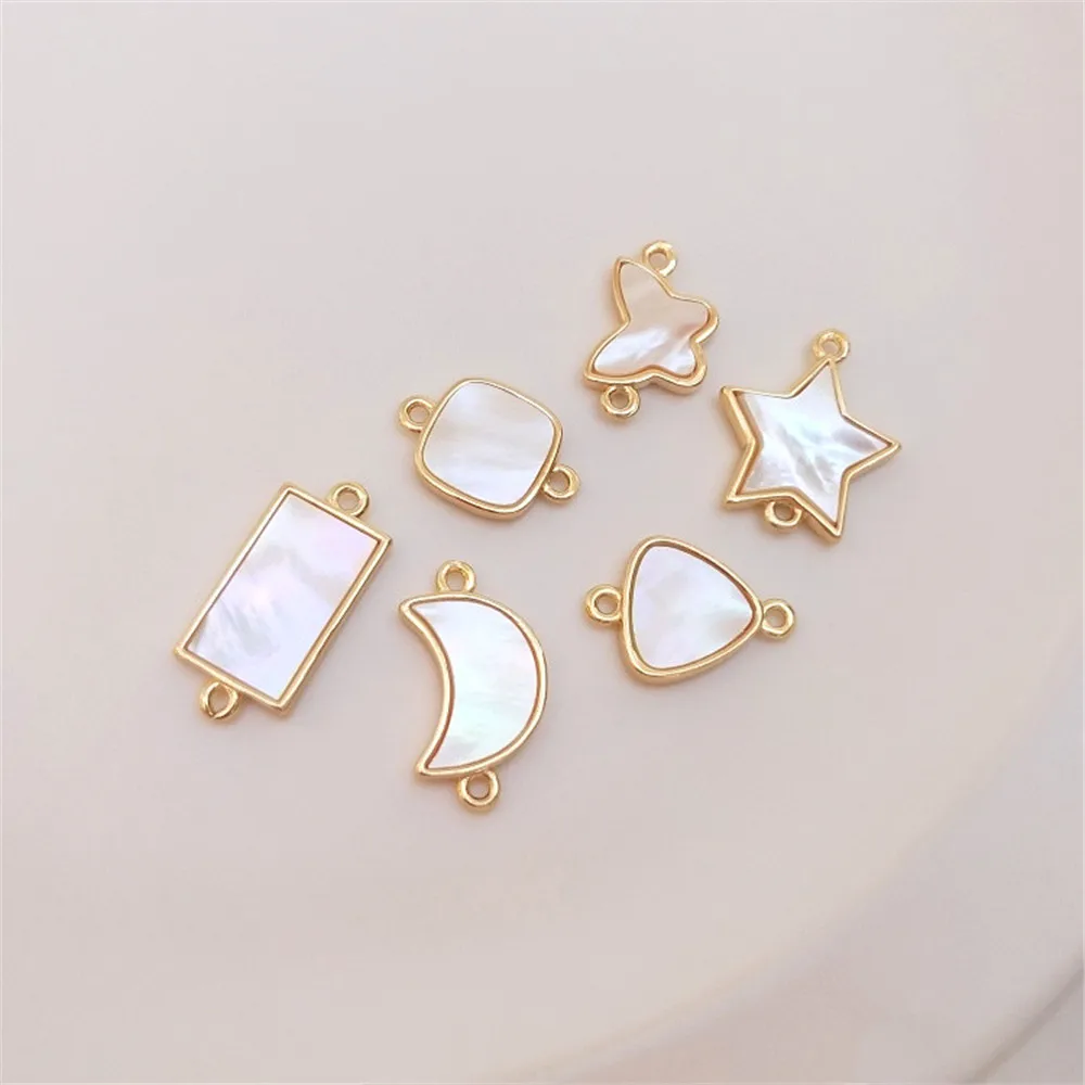 

14K Gold Filled Plated Inlaid with sea color shell double ring pendant star moon butterfly DIY bracelet necklace accessories