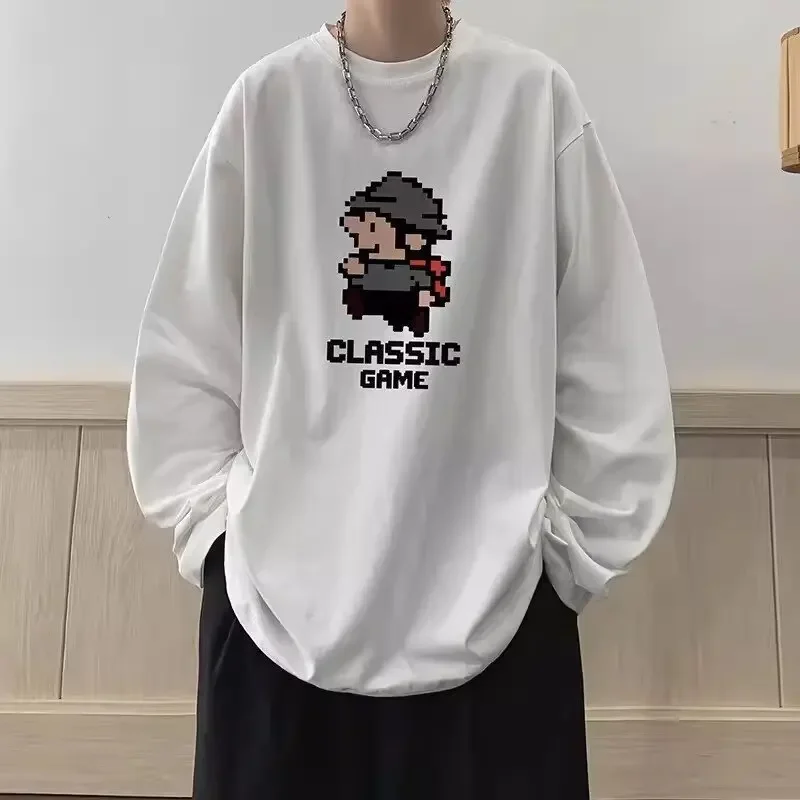 Plus Size Men's Casual Long Sleeve T-Shirt Loose Fit Top For Spring And Autumn Trendy Hong Kong Style Weart