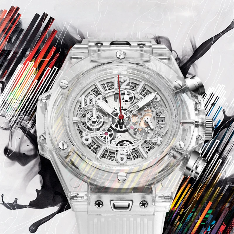 

New Watch Men's White Large Dial Quartz Watch Fashion Unique Personality Rubber Strap Military Waterproof Quartz Reloj Hombre