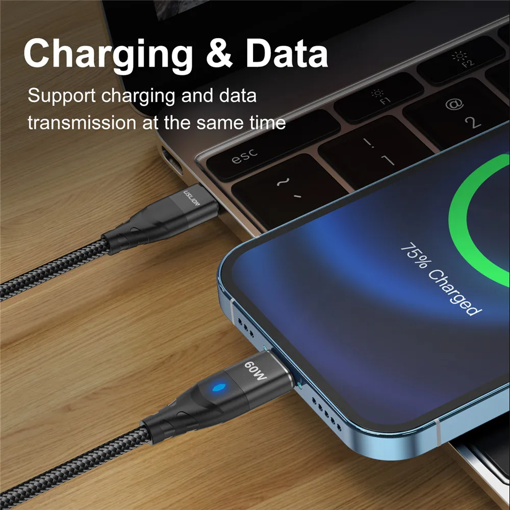 Магнитный кабель USLION с разъемами USB C и Type 60 Вт быстрая зарядка 3 0 PD для iphone Macbook iPad