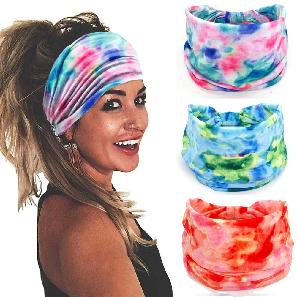 

Fashion Tie Dyeing Hair Bands Trendy Women Elasticity Headband Fitness Yoga Headwrap Turban Makeup Hair Accessories For Girls