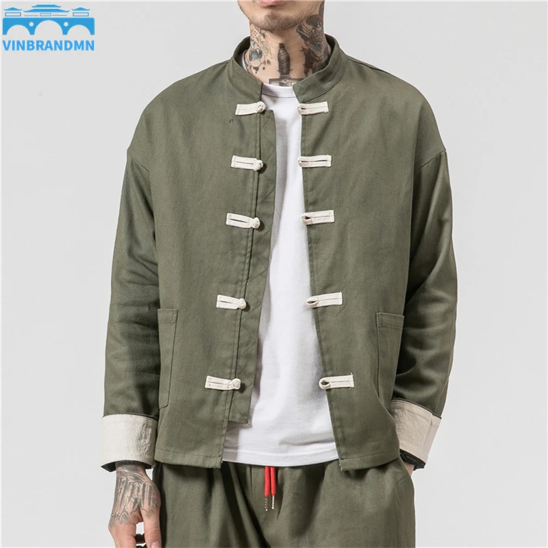 

Chinese Traditional Retro Coat Man Autmn Long Sleeve Tang Suit Mandarin Collar Buckle Jacket Oriental Cotton Kung Fu Shirt