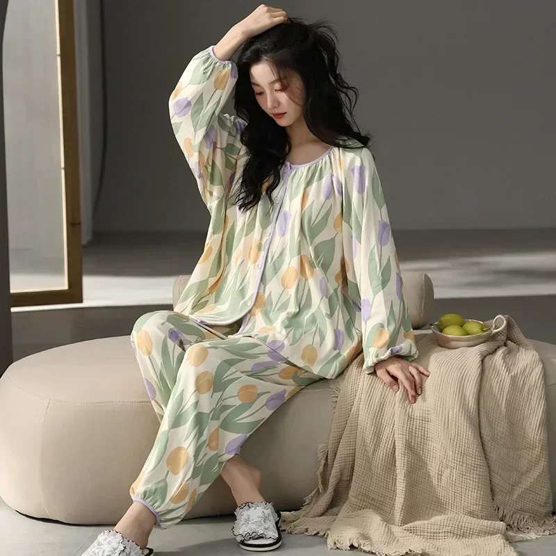 Комплект пижамный женский атласный из 2 предметов хлопковые штаны с длинным