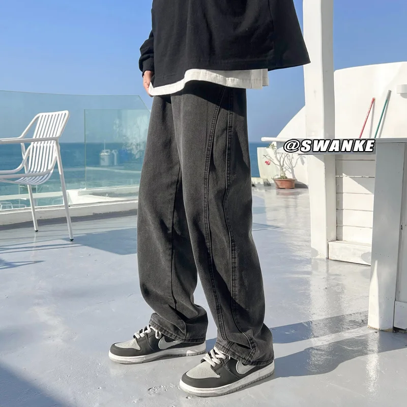 Ins Fashion Brand Design Sense of Niche Straight Pants Summer Thin High Street Versatile Jeans Men's Harbor Style Wide Leg Pants