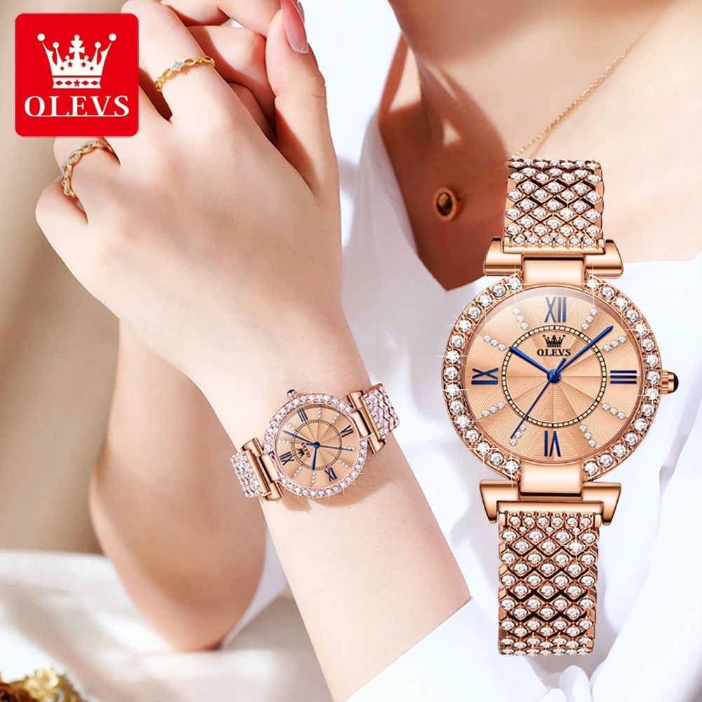 OLEVS Luxury Top Brand Diamond Watches for Woman Fashion Ladies Quartz Watch Stainless Steel Female Elegant Wristwatch Gift