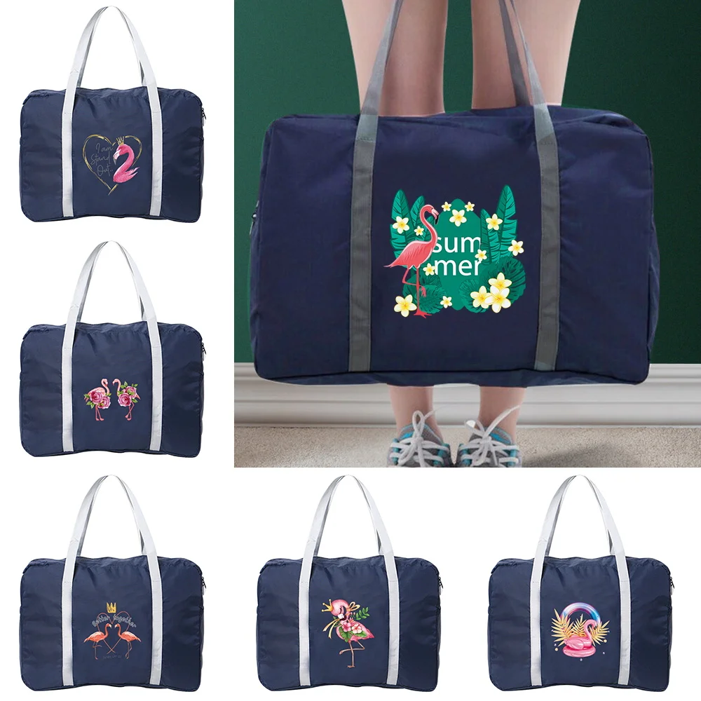 

Foldable Large Capacity Storage Folding Bag Travel Bags Tote Carry on Luggage Handbag Flamingo Print Duffel Women Shoulder Bags