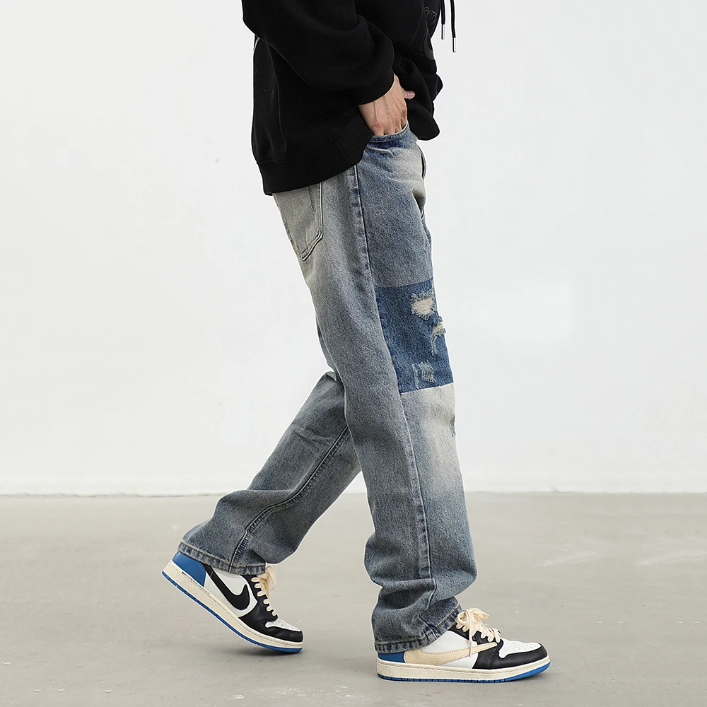 Men's Baggy Ripped Jeans Retro Loose Fit Hip Hop Streetwear Y2K Jeans Brand Pants Mens Jeans Baggy Jeans Denim